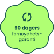 Lysegrøn badge med cirkulært pileikon og teksten 60-dage tilfredshedsgaranti