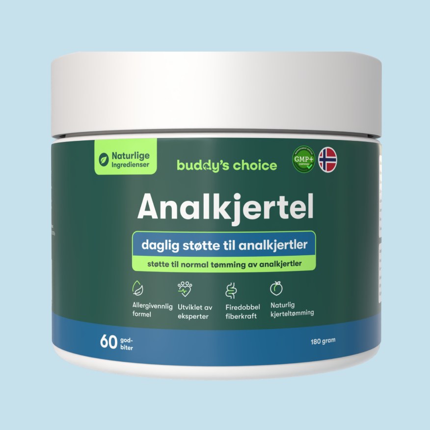 Buddy's Choice Analkirtel kosttilskud i grøn bøtte, daglig støtte til analkirtler, 60 godbidder