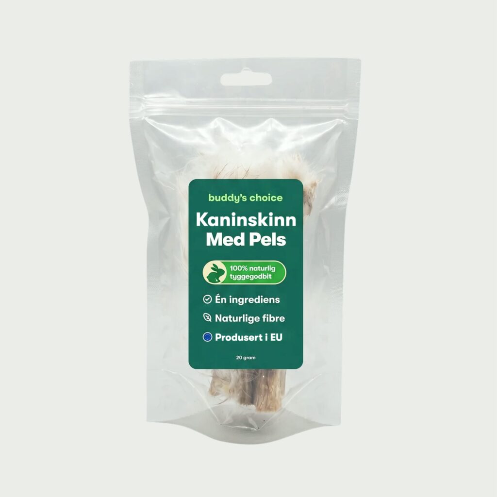 Hundesnacks av kaninskinn