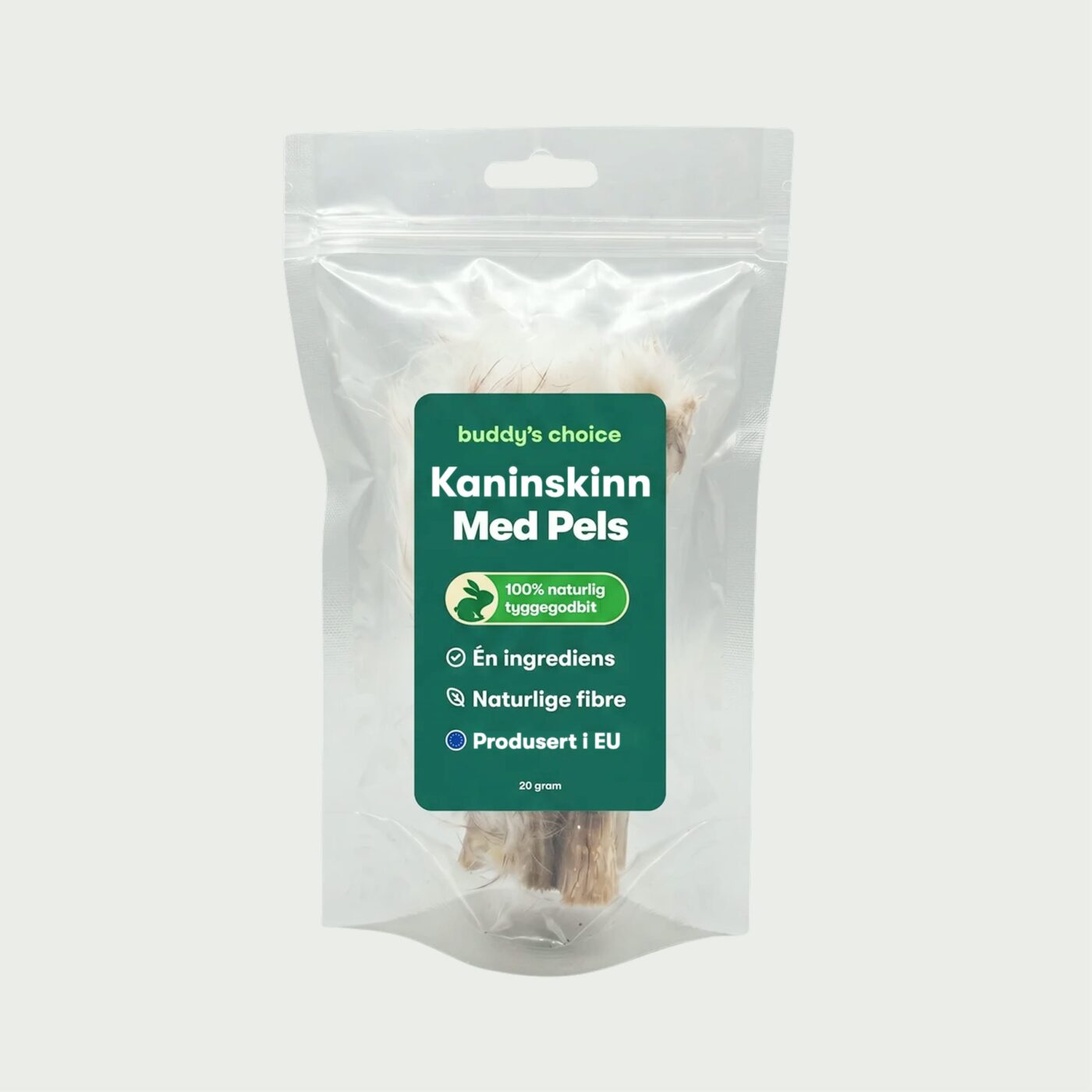 Hundesnacks av kaninskinn