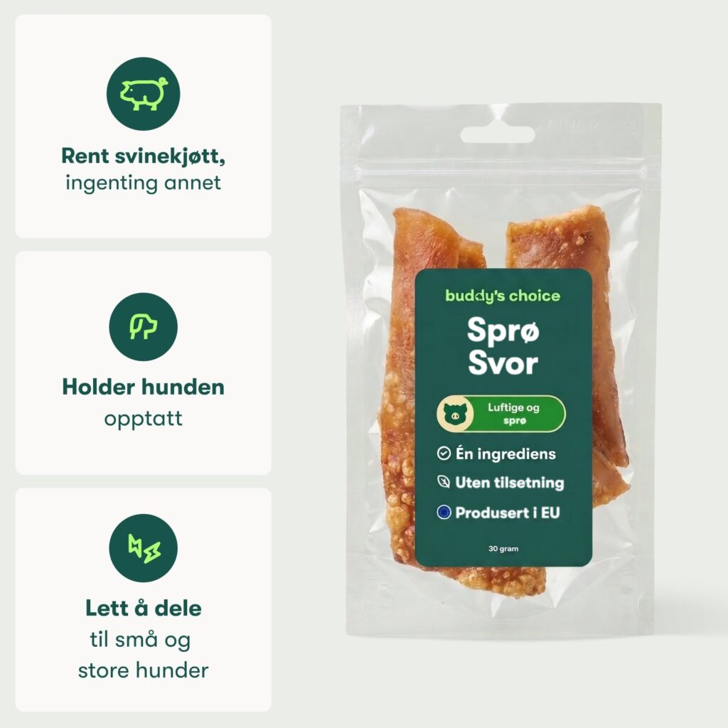 Gennemsigtig pose med Sprøde Svær hundesnack fra buddy's choice, én ingrediens uden tilsætning