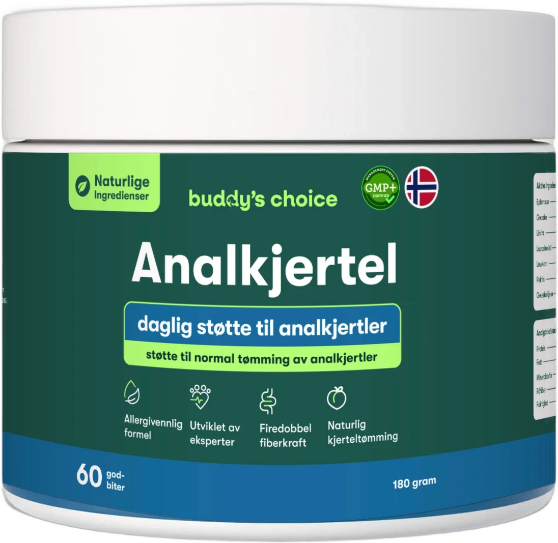 Buddy's Choice Analkirtel kosttilskud, grøn etiket, daglig støtte til analkirtler, 60 godbidder, 180 g