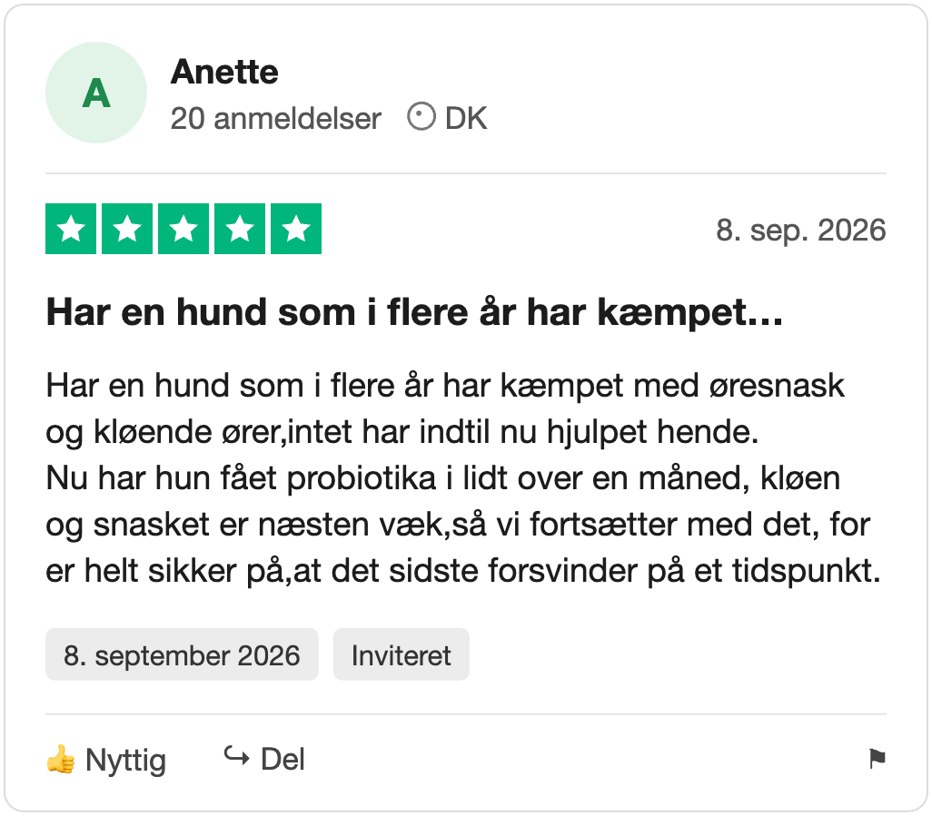 Trustpilot-anmeldelse fra Anette: Har en hund som i flere år har kæmpet…